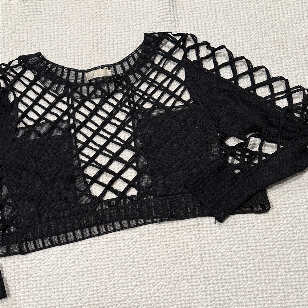 LF Black cut out long sleeve festival top